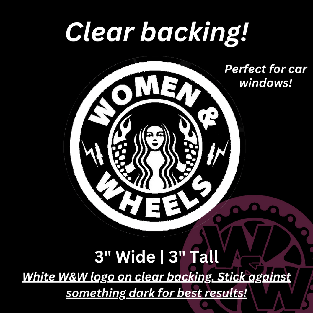 'Women & Wheels' *CLEAR BACKING* CIRCLE DECAL (Pumpkin Spice & Nitrous logo)